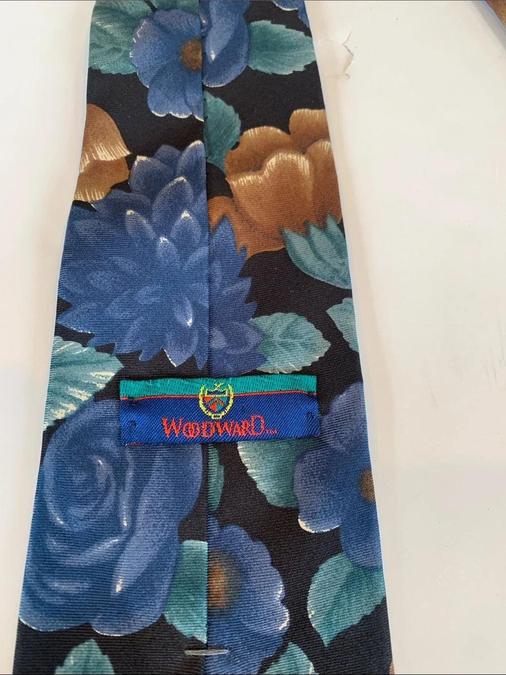 Vintage Woodward Woodie Men's Blue Floral Italian Silk Tie Necktie